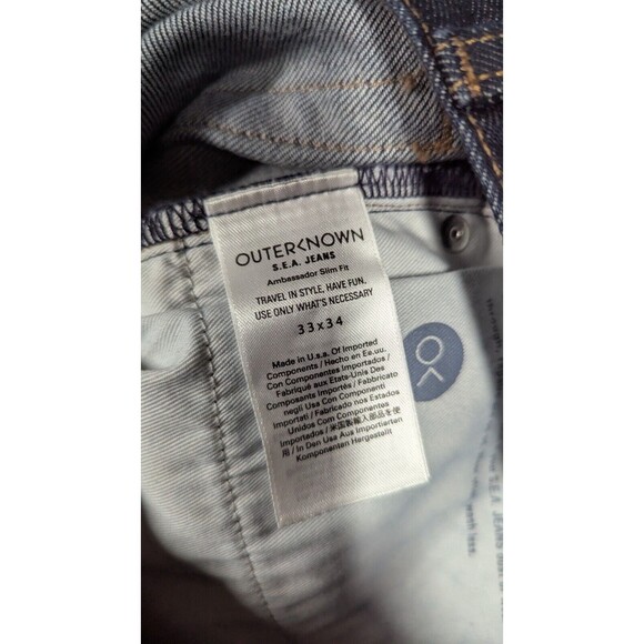 Outerknown Men Jeans 33x34 NWT SEA Ambassador Slim Fit Dark Wash Mid Rise Preppy - Picture 9 of 15